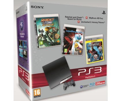 Akcesoria do konsol Sony Konsola SONY PS3 250GB + Uncharted2 + WipeOutHD+ Ratchet Que